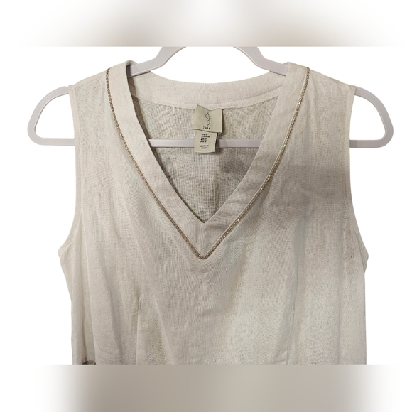 Nwt JOIE SLEEVELESS MAXI LINEN DRESS VNECK POCKETS WHITE GREY 3TIER CUTE - Picture 2 of 5